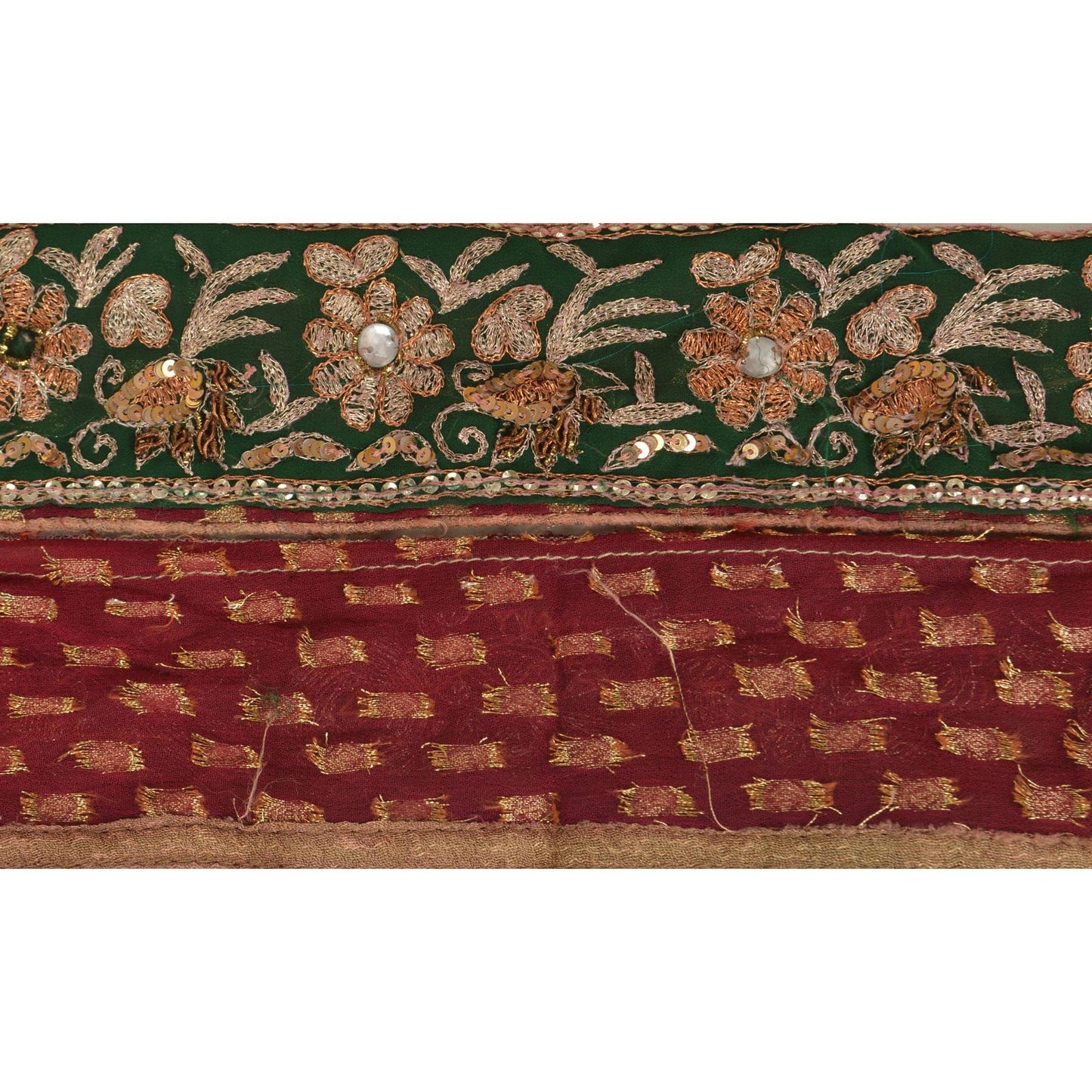 Sanskriti Vintage Sari Border Hand Beaded 1 Yd Craft Trim Sewing Dark Red Lace