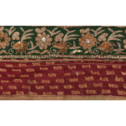 Sanskriti Vintage Sari Border Hand Beaded 1 Yd Craft Trim Sewing Dark Red Lace