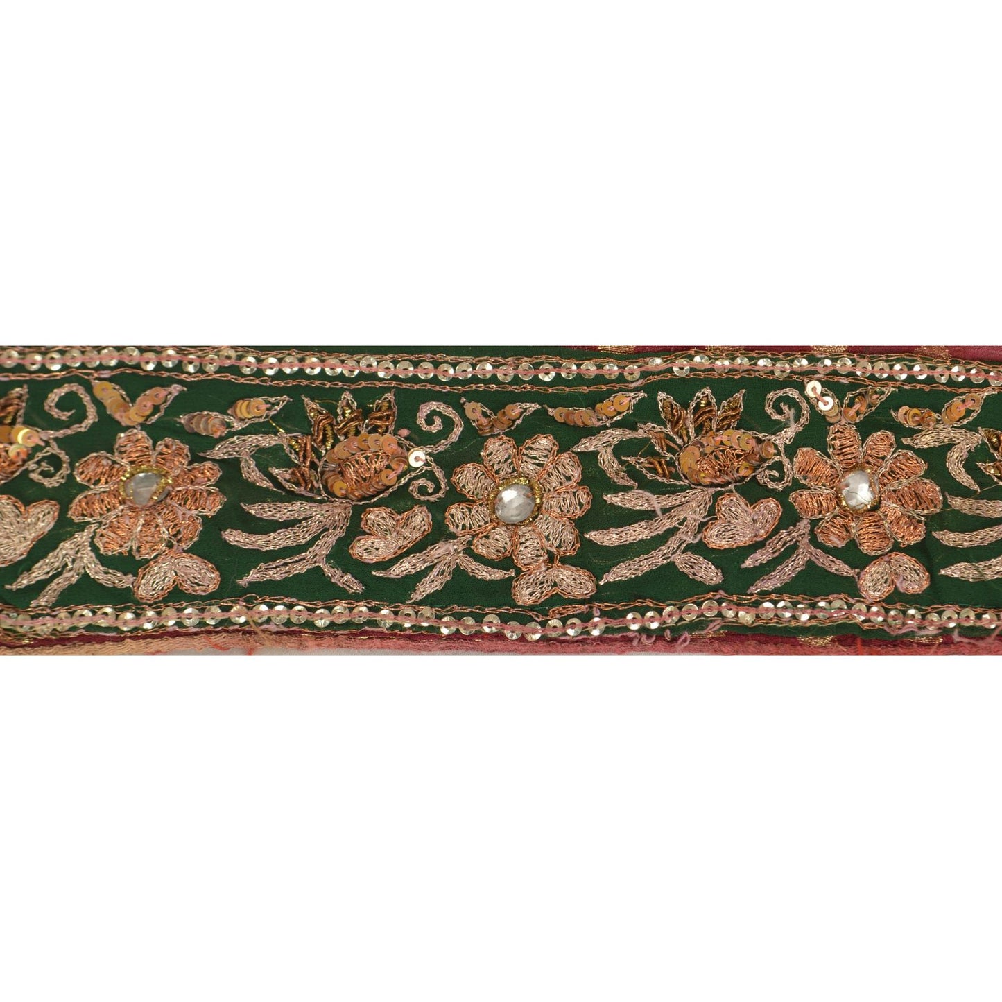 Sanskriti Vintage Sari Border Hand Beaded 1 Yd Craft Trim Sewing Dark Red Lace