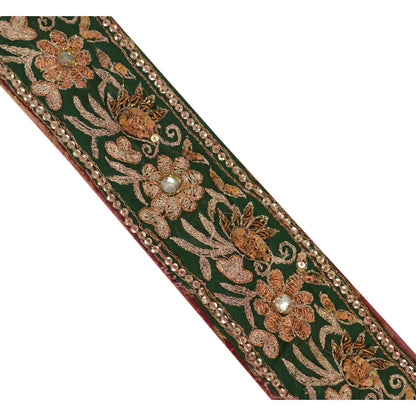 Sanskriti Vintage Sari Border Hand Beaded 1 Yd Craft Trim Sewing Dark Red Lace