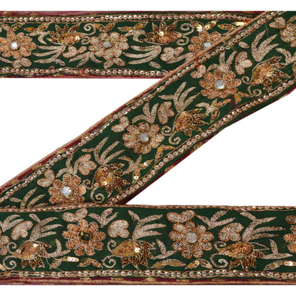 Sanskriti Vintage Sari Border Hand Beaded 1 Yd Craft Trim Sewing Dark Red Lace