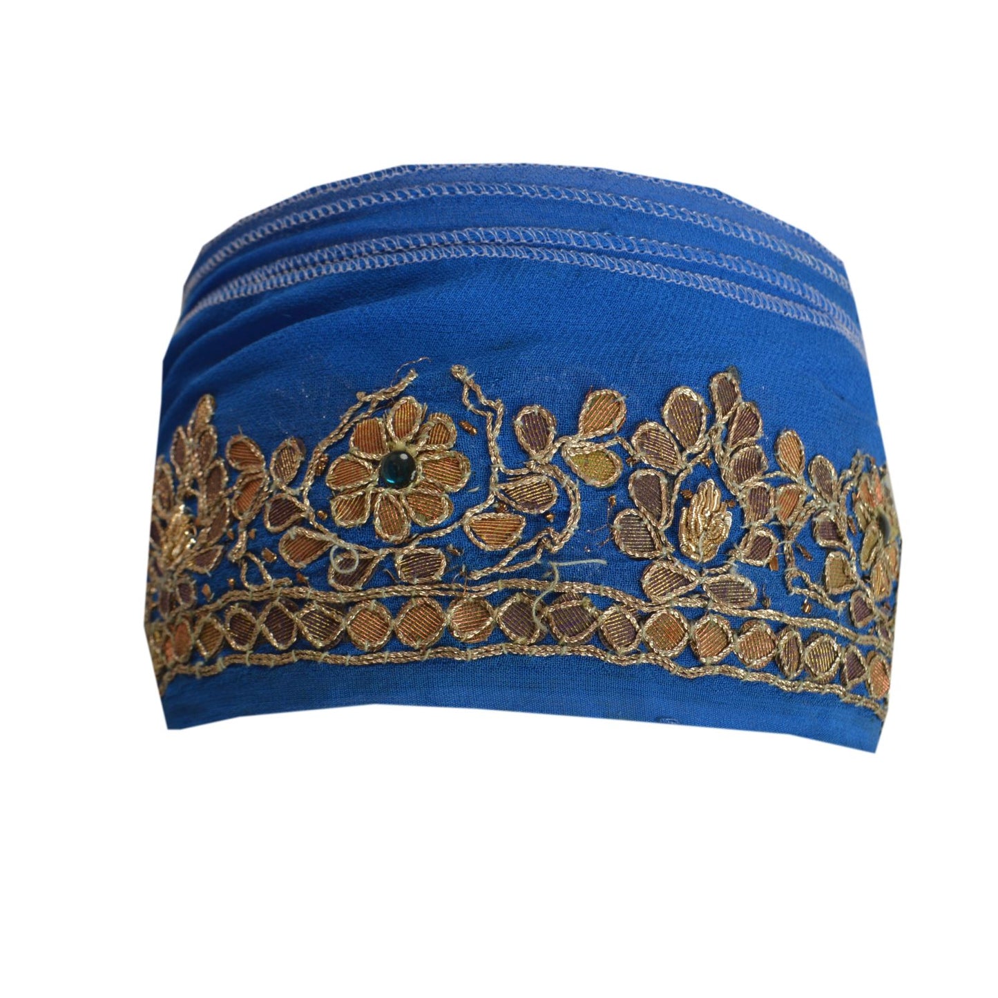 Sanskriti Vintage Sari Border Hand Beaded 1 Yd Trim Ribbon Blue Gota Patti Lace