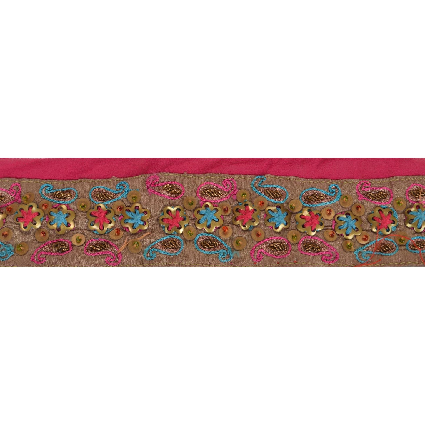 Sanskriti Vintage Sari Border Hand Beaded 1 Yd Indian Trim Ribbon Pink Lace