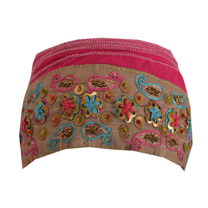 Sanskriti Vintage Sari Border Hand Beaded 1 Yd Indian Trim Ribbon Pink Lace