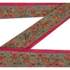 Sanskriti Vintage Sari Border Hand Beaded 1 Yd Indian Trim Ribbon Pink Lace