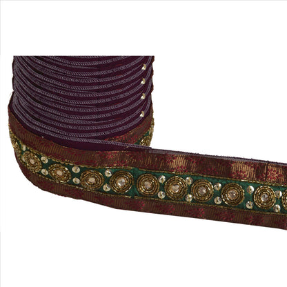 Sanskriti Vintage Sari Border Hand Beaded 1 Yd Craft Trim Sewing Green Lace