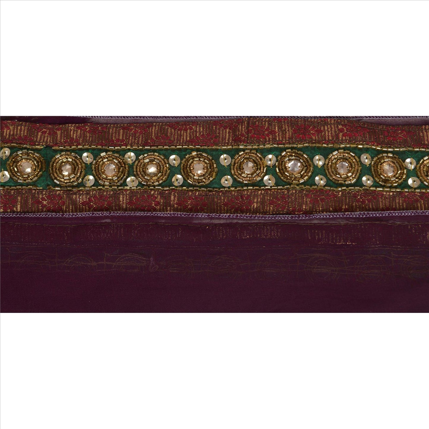 Sanskriti Vintage Sari Border Hand Beaded 1 Yd Craft Trim Sewing Green Lace