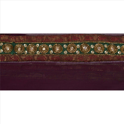 Sanskriti Vintage Sari Border Hand Beaded 1 Yd Craft Trim Sewing Green Lace