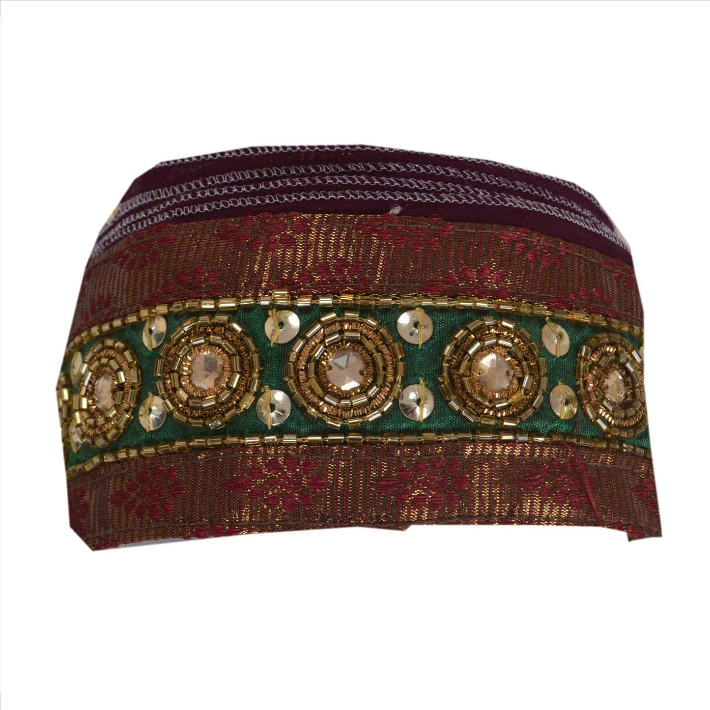 Sanskriti Vintage Sari Border Hand Beaded 1 Yd Craft Trim Sewing Green Lace