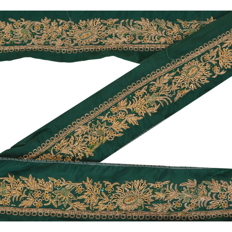 Sanskriti Vintage Sari Border Hand Beaded 1Yd Indian Trim Dã©Cor Ribbon Green Lace