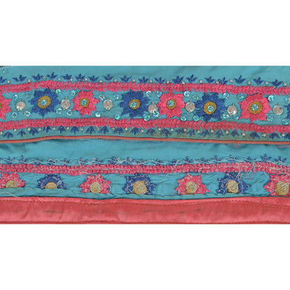 Sanskriti Vintage Sari Border Hand Beaded 1 Yd Trim Sewing Blue Rhinestone Lace