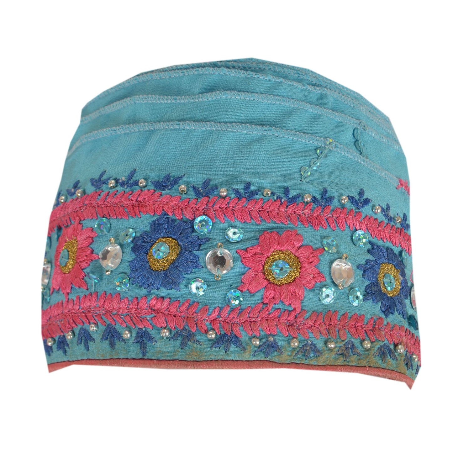 Sanskriti Vintage Sari Border Hand Beaded 1 Yd Trim Sewing Blue Rhinestone Lace