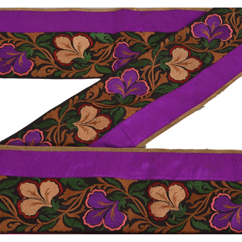 Sanskriti Vintage Sari Border Embroidered 1 Yd Indian Trim Sewing Purple Lace