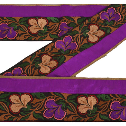 Sanskriti Vintage Sari Border Embroidered 1 Yd Indian Trim Sewing Purple Lace