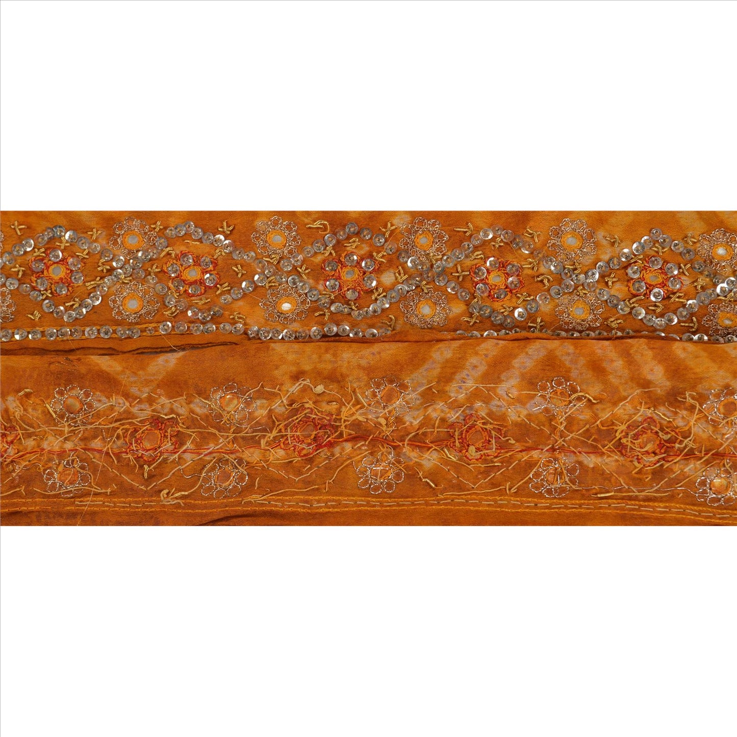 Sanskriti Vintage Sari Border Hand Beaded 1 Yd Trim Sewing Saffron Bandhani Lace