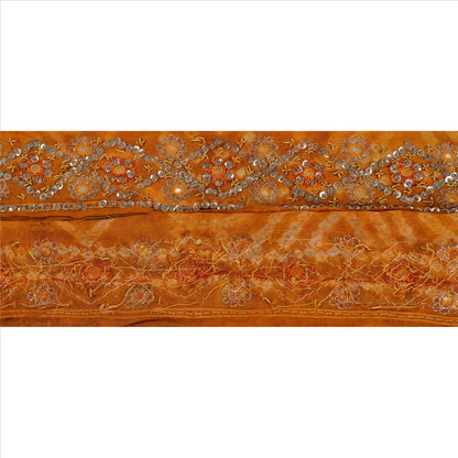 Sanskriti Vintage Sari Border Hand Beaded 1 Yd Trim Sewing Saffron Bandhani Lace