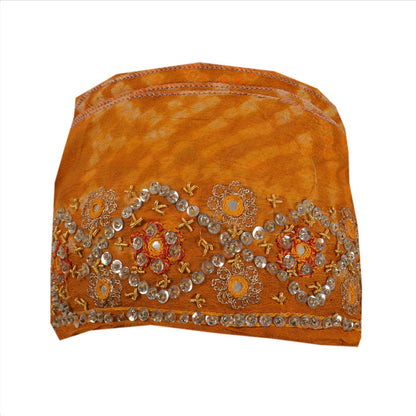 Sanskriti Vintage Sari Border Hand Beaded 1 Yd Trim Sewing Saffron Bandhani Lace