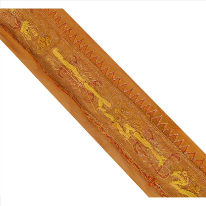 Sanskriti Vintage Sari Border Hand Beaded 1 Yd Indian Trim Sewing Saffron Lace