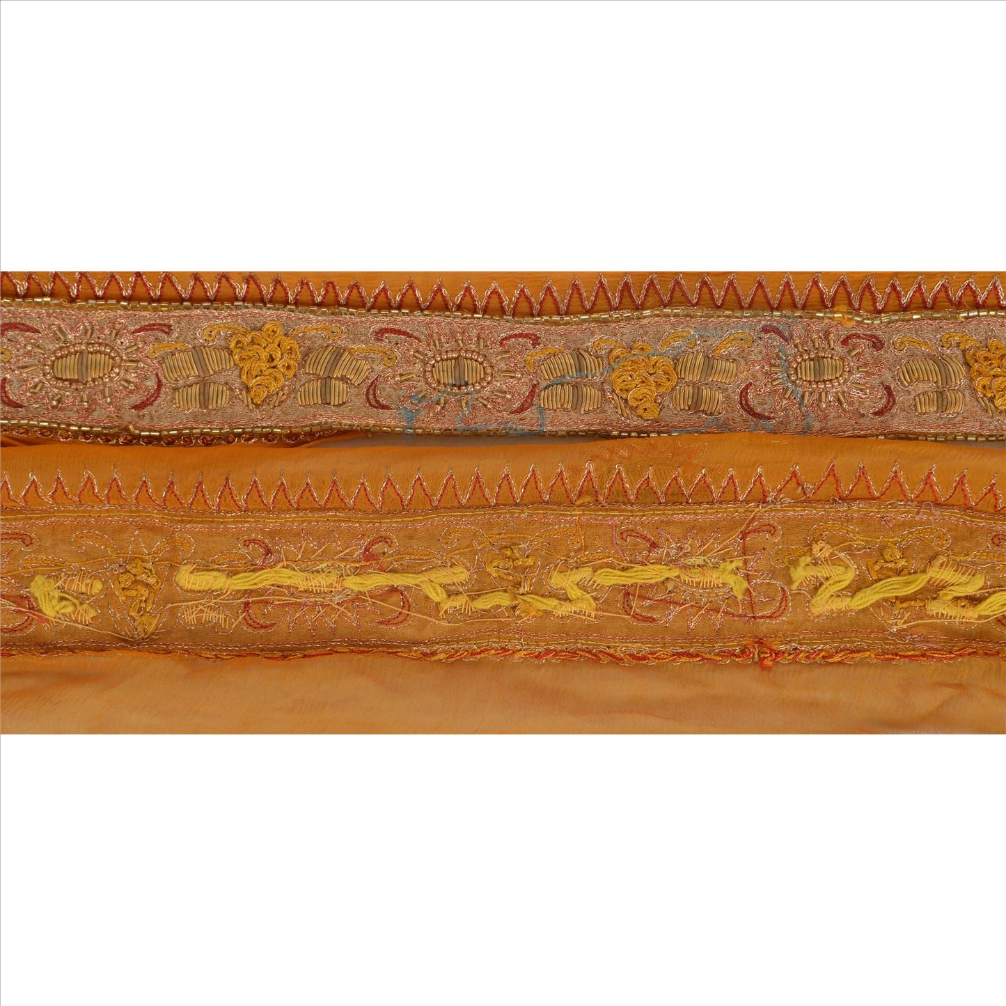 Sanskriti Vintage Sari Border Hand Beaded 1 Yd Indian Trim Sewing Saffron Lace