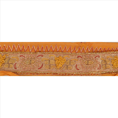 Sanskriti Vintage Sari Border Hand Beaded 1 Yd Indian Trim Sewing Saffron Lace