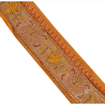 Sanskriti Vintage Sari Border Hand Beaded 1 Yd Indian Trim Sewing Saffron Lace