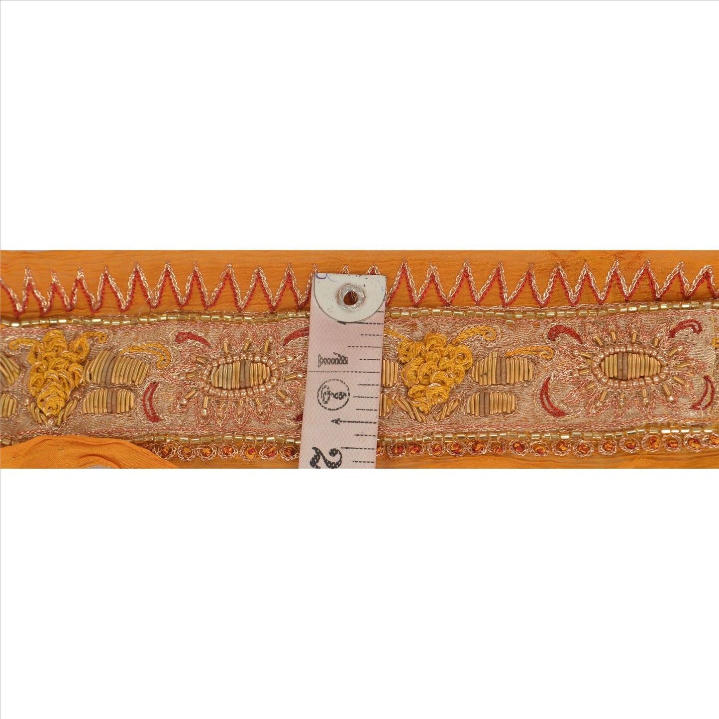 Sanskriti Vintage Sari Border Hand Beaded 1 Yd Indian Trim Sewing Saffron Lace