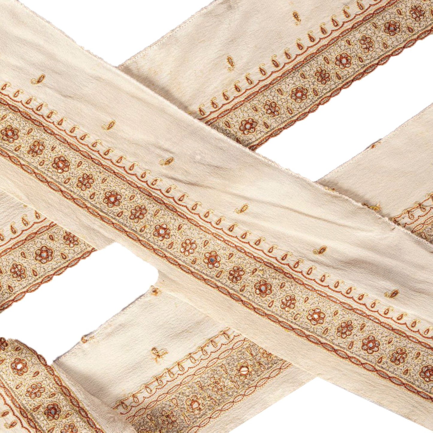 Sanskriti Vintage Cream Crepe Silk 1 YD Sari Border Embroidered Craft Trim Lace