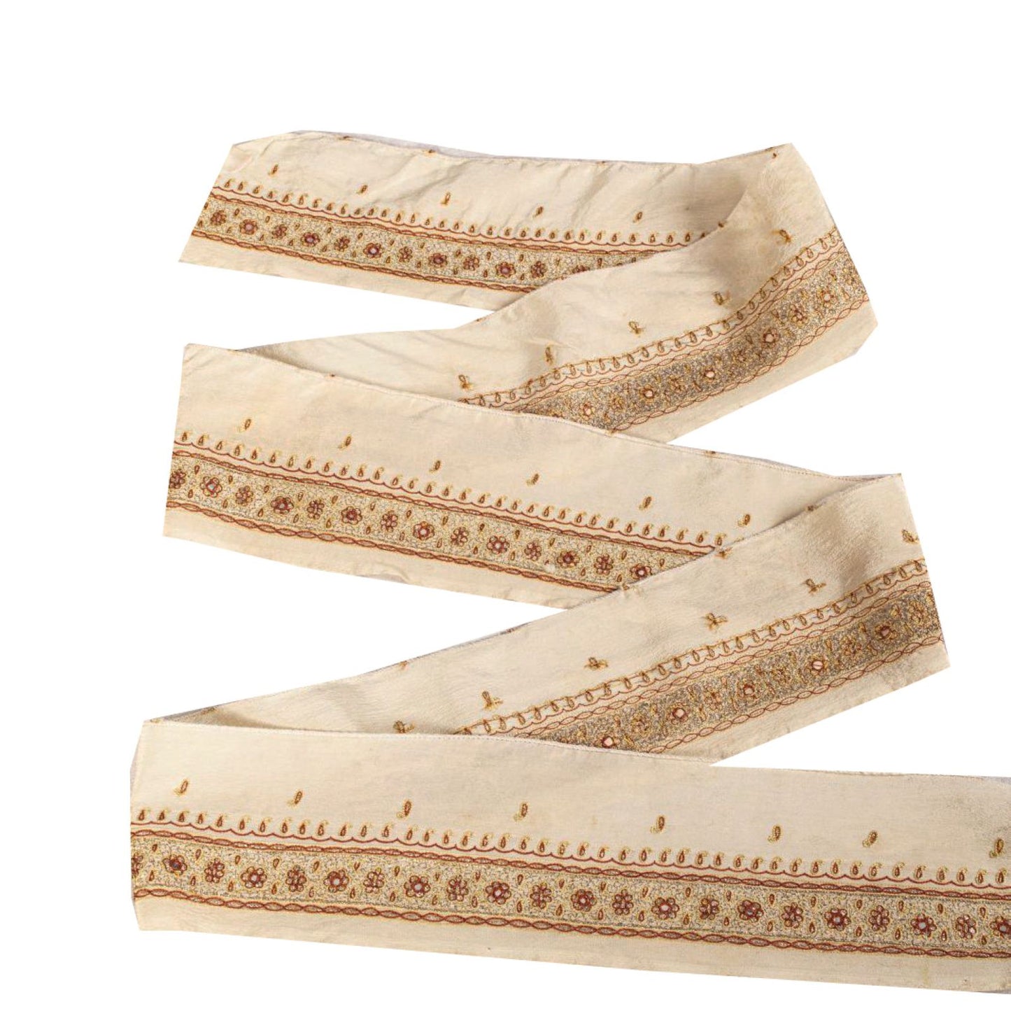 Sanskriti Vintage Cream Crepe Silk 1 YD Sari Border Embroidered Craft Trim Lace