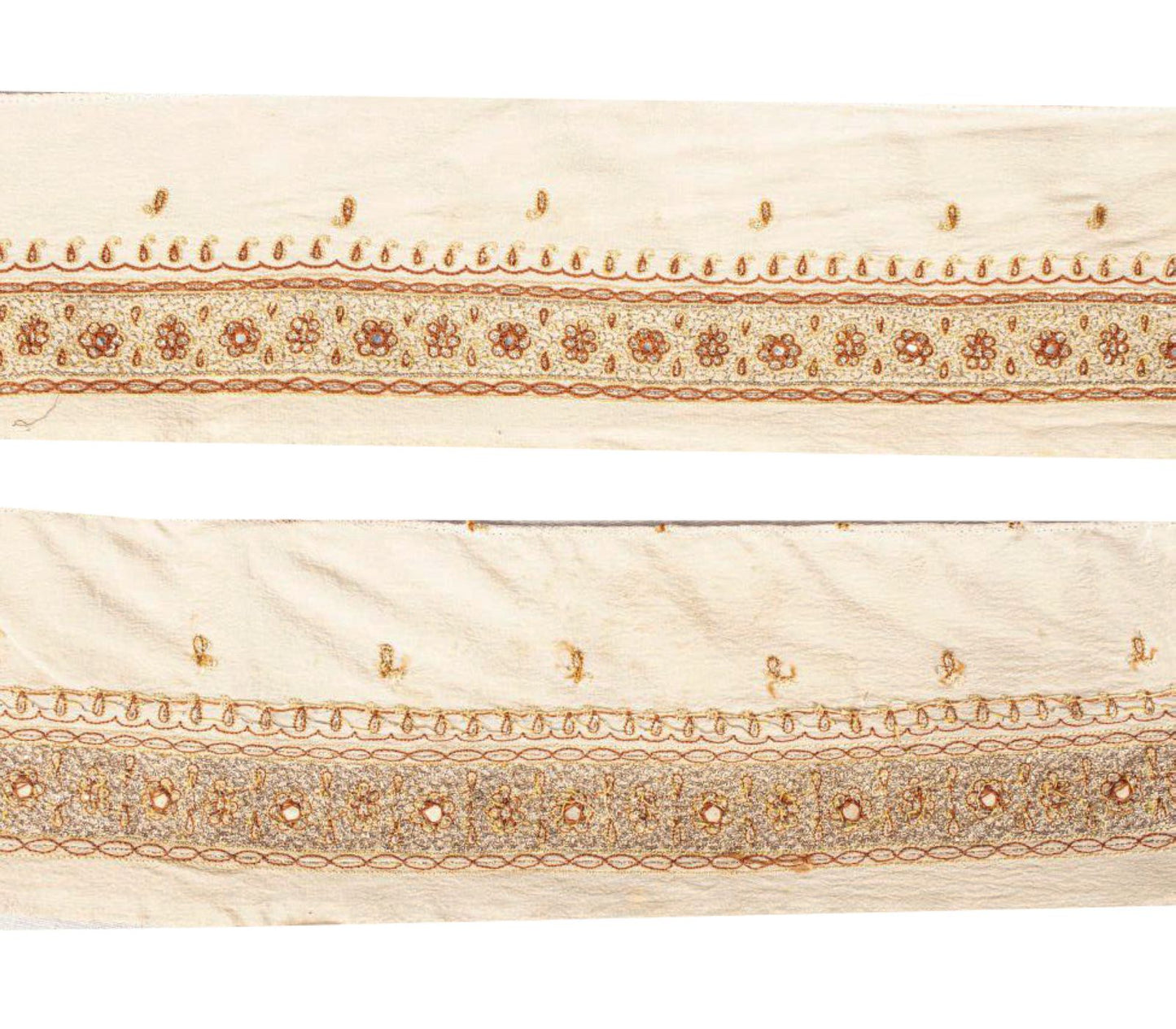 Sanskriti Vintage Cream Crepe Silk 1 YD Sari Border Embroidered Craft Trim Lace