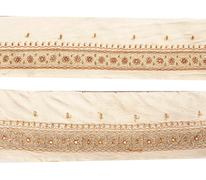 Sanskriti Vintage Cream Crepe Silk 1 YD Sari Border Embroidered Craft Trim Lace