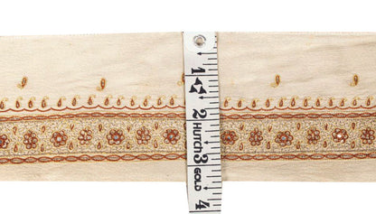 Sanskriti Vintage Cream Crepe Silk 1 YD Sari Border Embroidered Craft Trim Lace