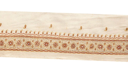 Sanskriti Vintage Cream Crepe Silk 1 YD Sari Border Embroidered Craft Trim Lace