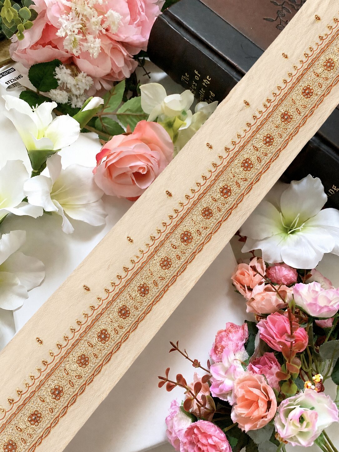 Sanskriti Vintage Cream Crepe Silk 1 YD Sari Border Embroidered Craft Trim Lace
