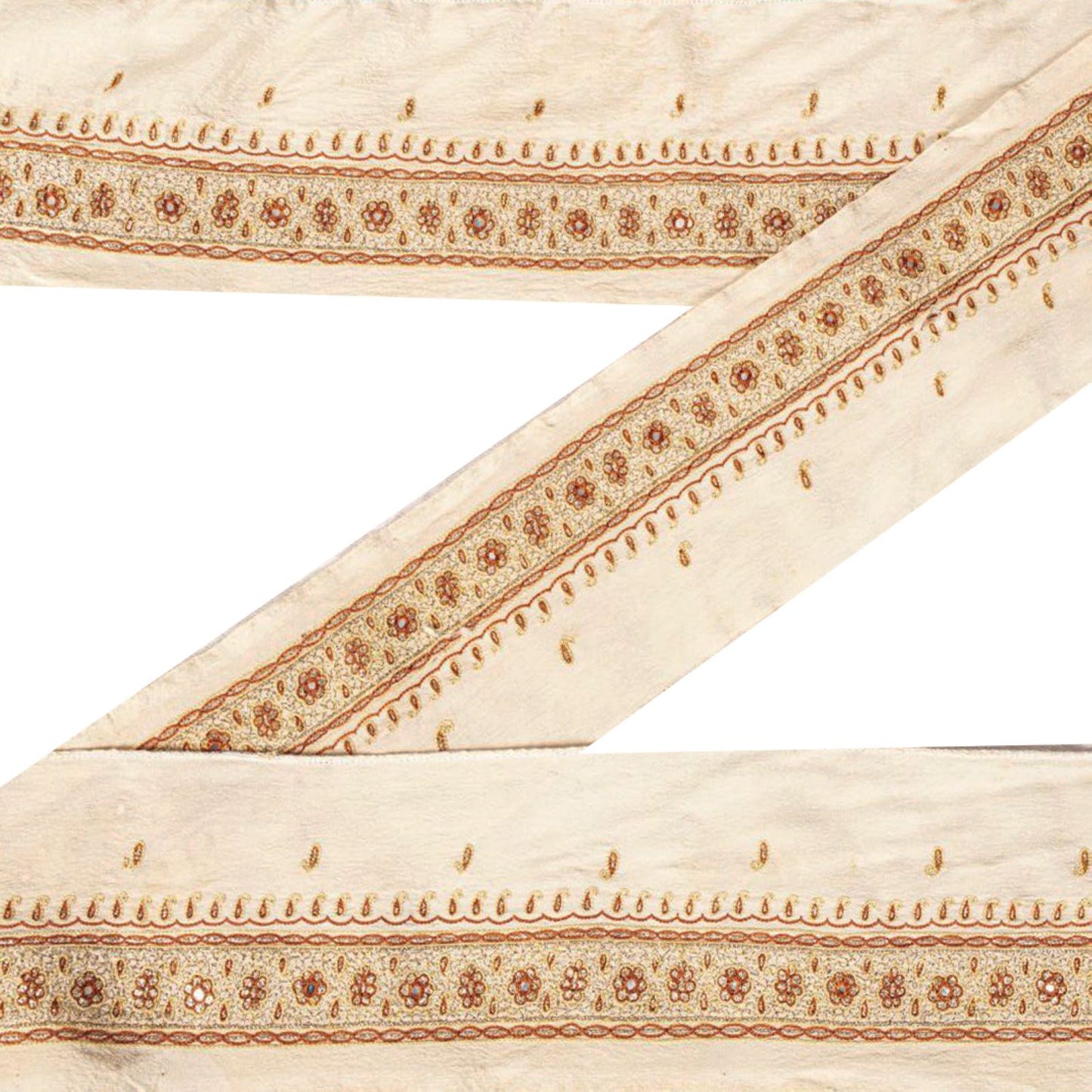 Sanskriti Vintage Cream Crepe Silk 1 YD Sari Border Embroidered Craft Trim Lace
