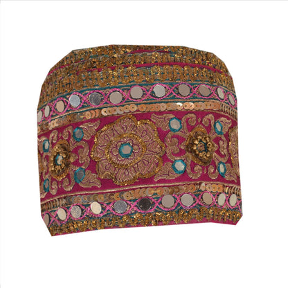 Sanskriti Vintage Sari Border Hand Beaded Woven 1 Yd Trim Sewing Pink Lace