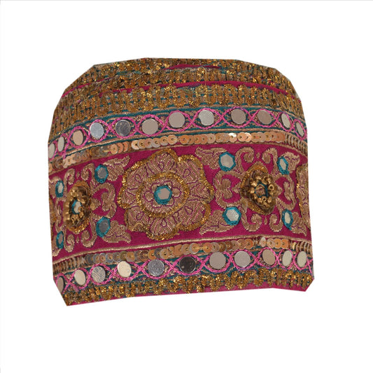 Sanskriti Vintage Sari Border Hand Beaded Woven 1 Yd Trim Sewing Pink Lace