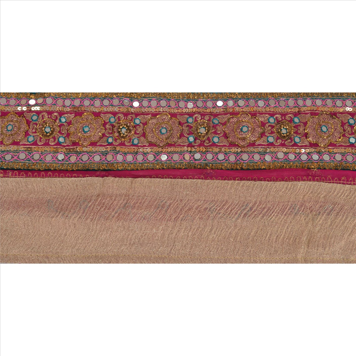 Sanskriti Vintage Sari Border Hand Beaded Woven 1 Yd Trim Sewing Pink Lace