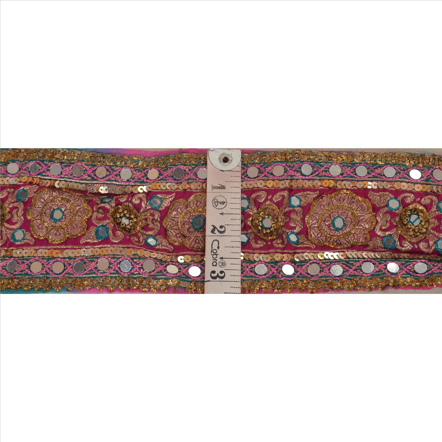 Sanskriti Vintage Sari Border Hand Beaded Woven 1 Yd Trim Sewing Pink Lace