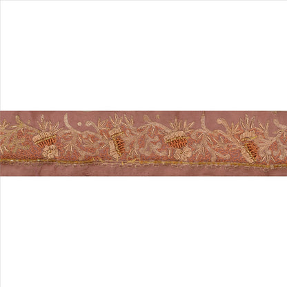 Sanskriti Vintage Sari Border Hand Beaded 1 Yd Indian Trim Sewing Pink Lace