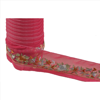 Sanskriti Vintage Sari Border Hand Embroidered 1 Yd Indian Trim Ribbon Pink Lace