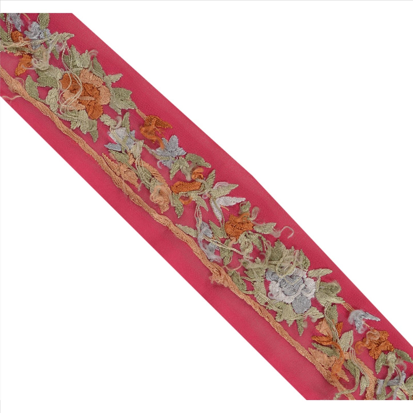 Sanskriti Vintage Sari Border Hand Embroidered 1 Yd Indian Trim Ribbon Pink Lace