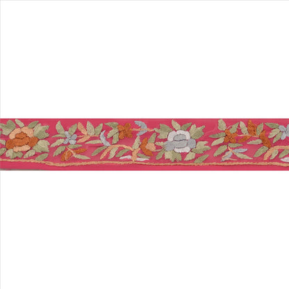 Sanskriti Vintage Sari Border Hand Embroidered 1 Yd Indian Trim Ribbon Pink Lace