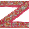 Sanskriti Vintage Sari Border Hand Embroidered 1 Yd Indian Trim Ribbon Pink Lace