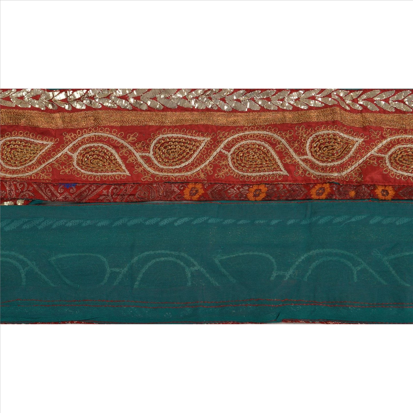 Sanskriti Vintage Sari Border Hand Beaded 1 Yd Indian Trim Sewing Blue Lace