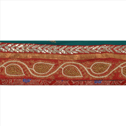 Sanskriti Vintage Sari Border Hand Beaded 1 Yd Indian Trim Sewing Blue Lace