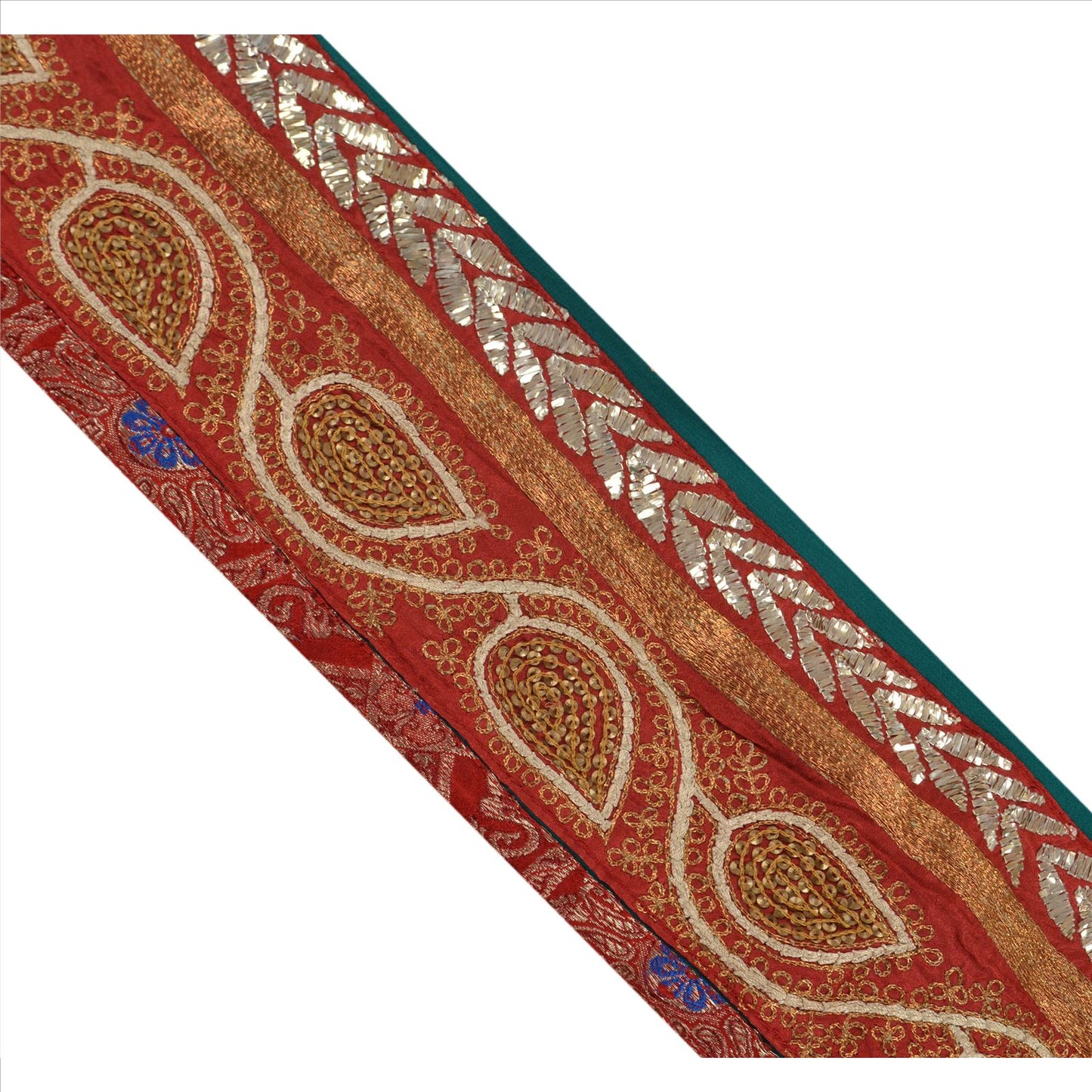 Sanskriti Vintage Sari Border Hand Beaded 1 Yd Indian Trim Sewing Blue Lace