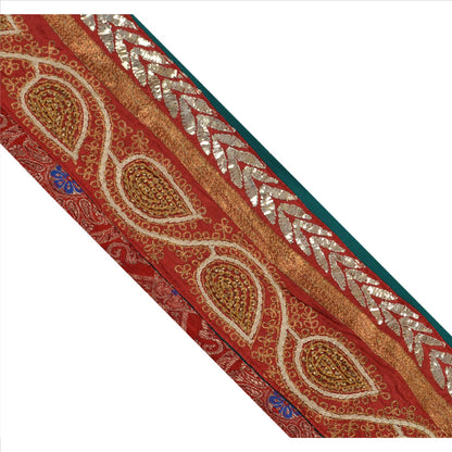 Sanskriti Vintage Sari Border Hand Beaded 1 Yd Indian Trim Sewing Blue Lace