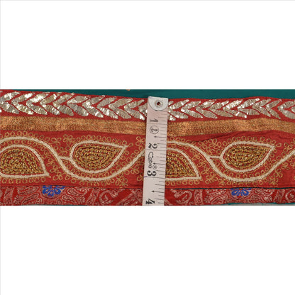 Sanskriti Vintage Sari Border Hand Beaded 1 Yd Indian Trim Sewing Blue Lace