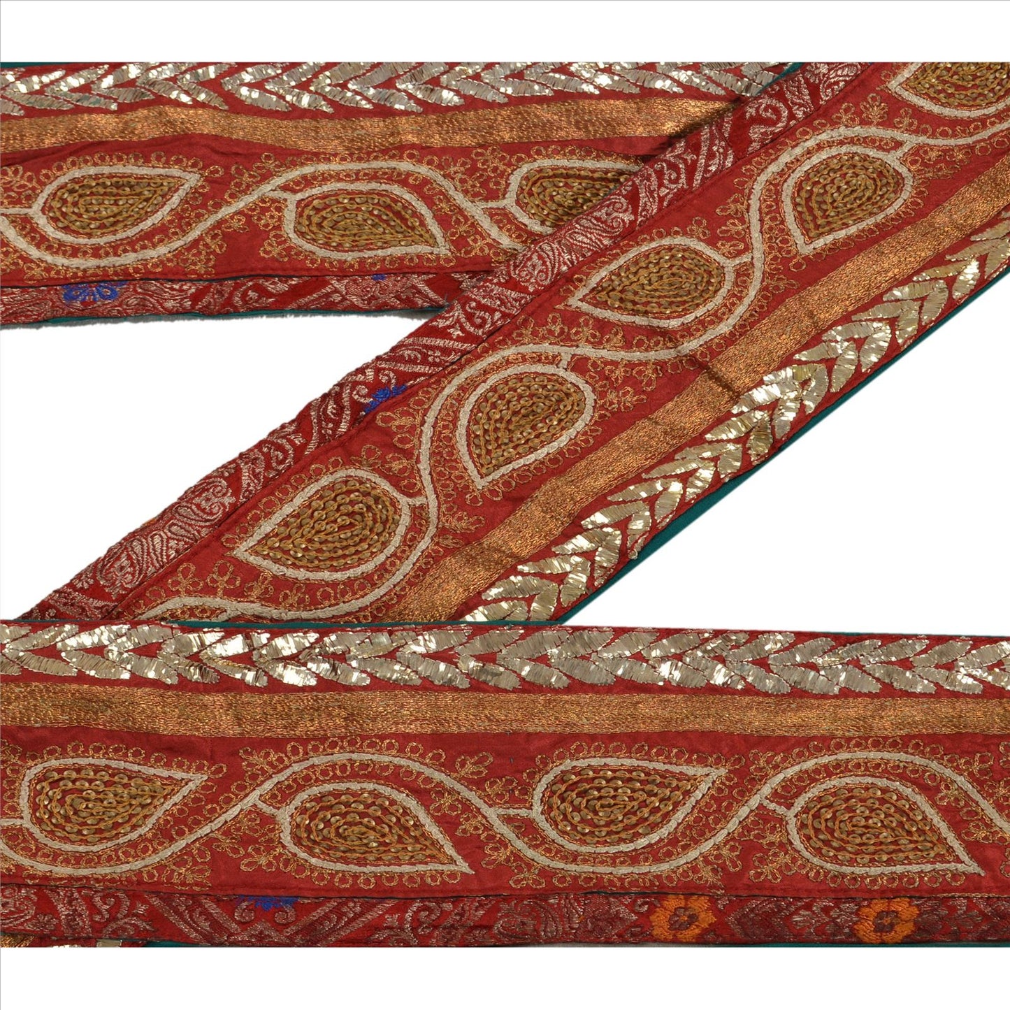 Sanskriti Vintage Sari Border Hand Beaded 1 Yd Indian Trim Sewing Blue Lace