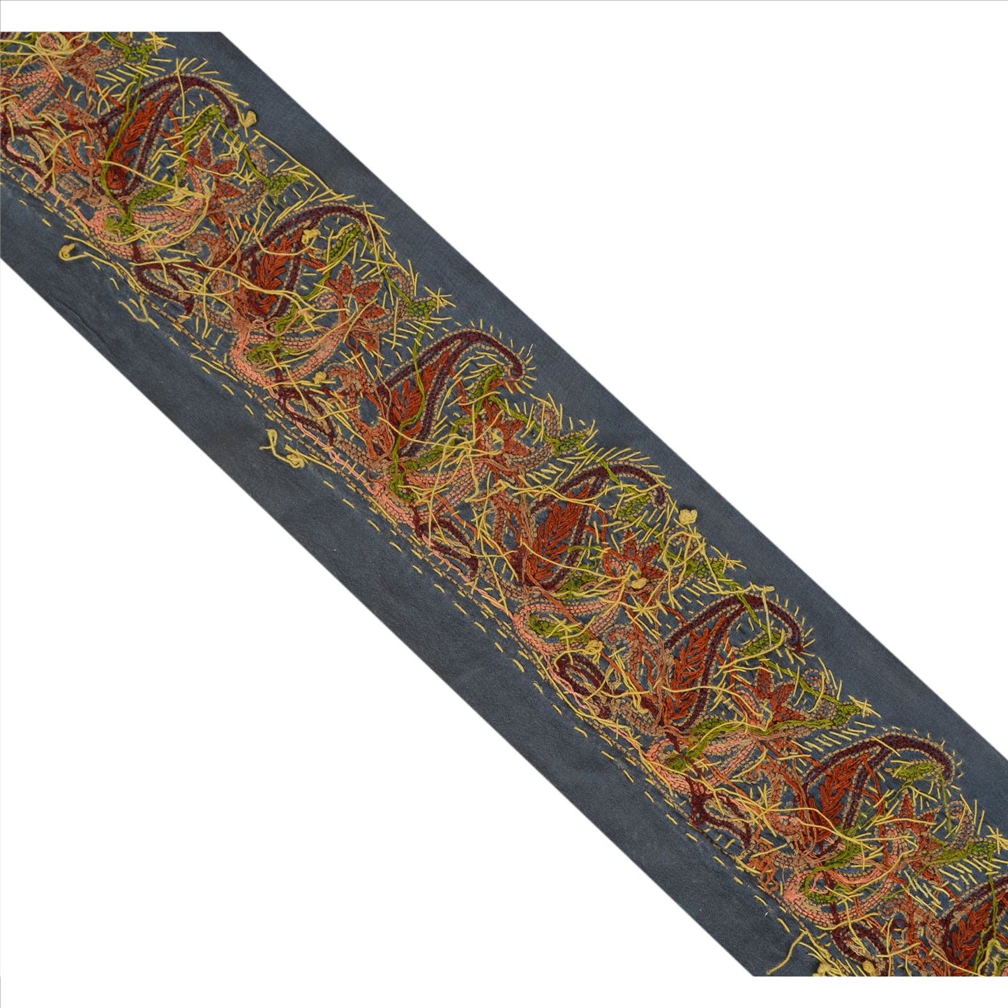 Sanskriti Vintage Sari Border Antique Hand Embroidered 1 Yd Indian Trim Sewing Grey Lace